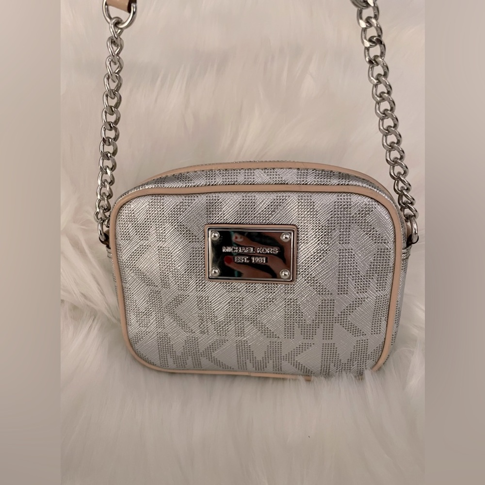Michael Kors Silver Monogram Canvas Crossbody